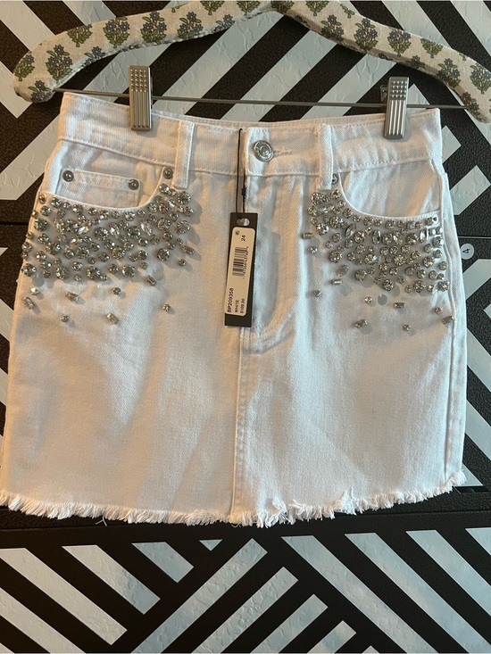 Steve Madden Dresses & Skirts - Steve Madden White Embellished Denim Mini Skirt